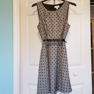 ELLE Polka Dot Belted Fit & Flare Dress